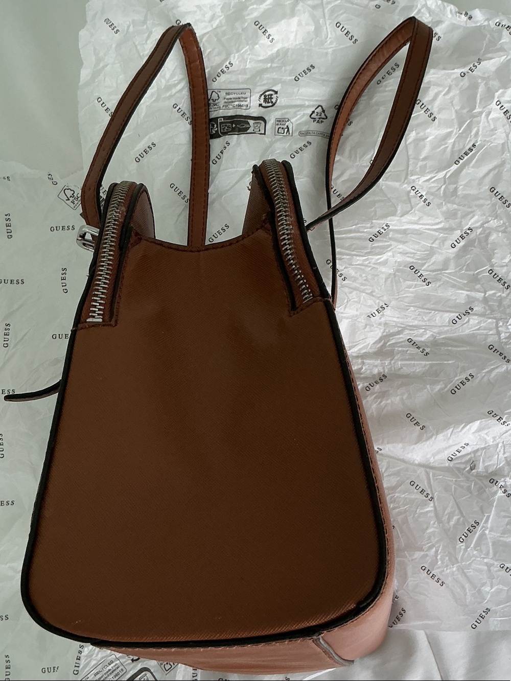GUESS Brown Dual-Texture Tote - Picture 11 of 12